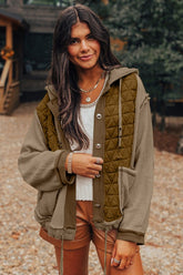 Women’s Quilted Hooded Textured Patchwork Jacket | Zarnesh
